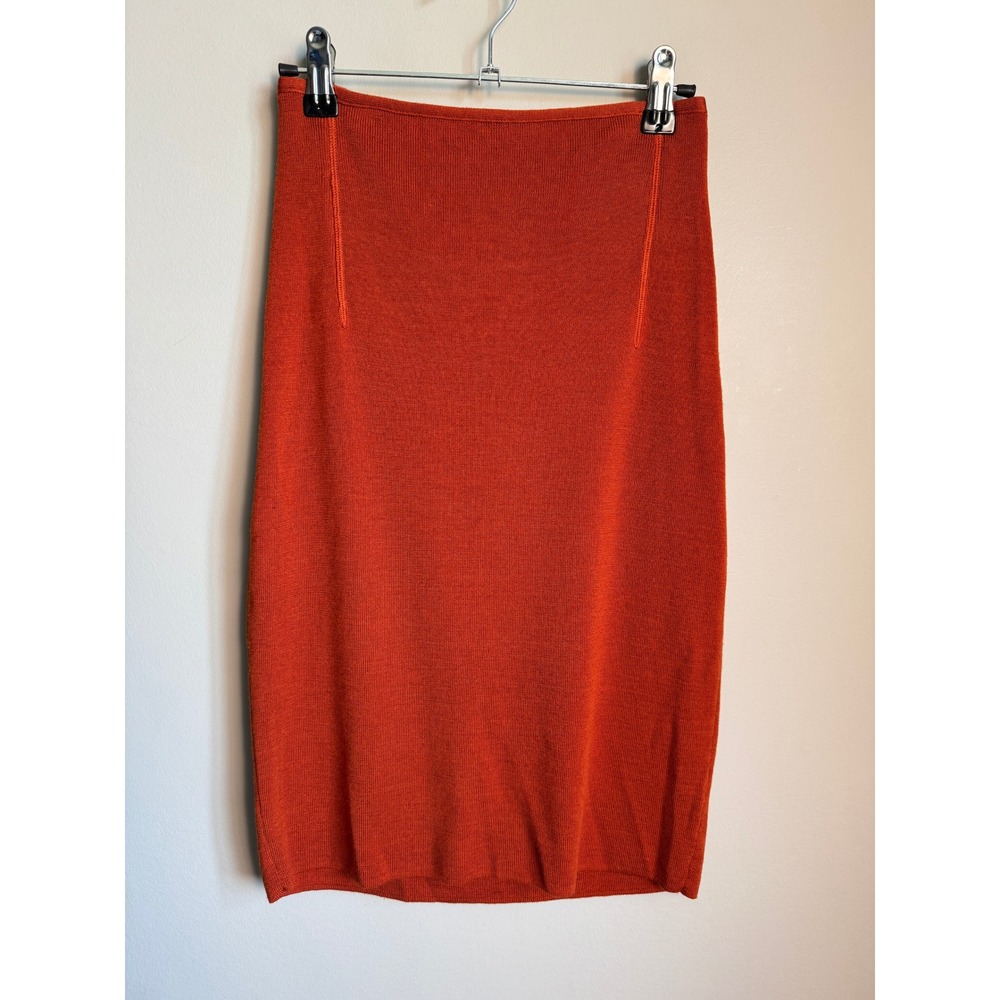 Ca Va De Soi Merino Wool Knit Pencil Skirt Burnt Orange Minimalist Professional